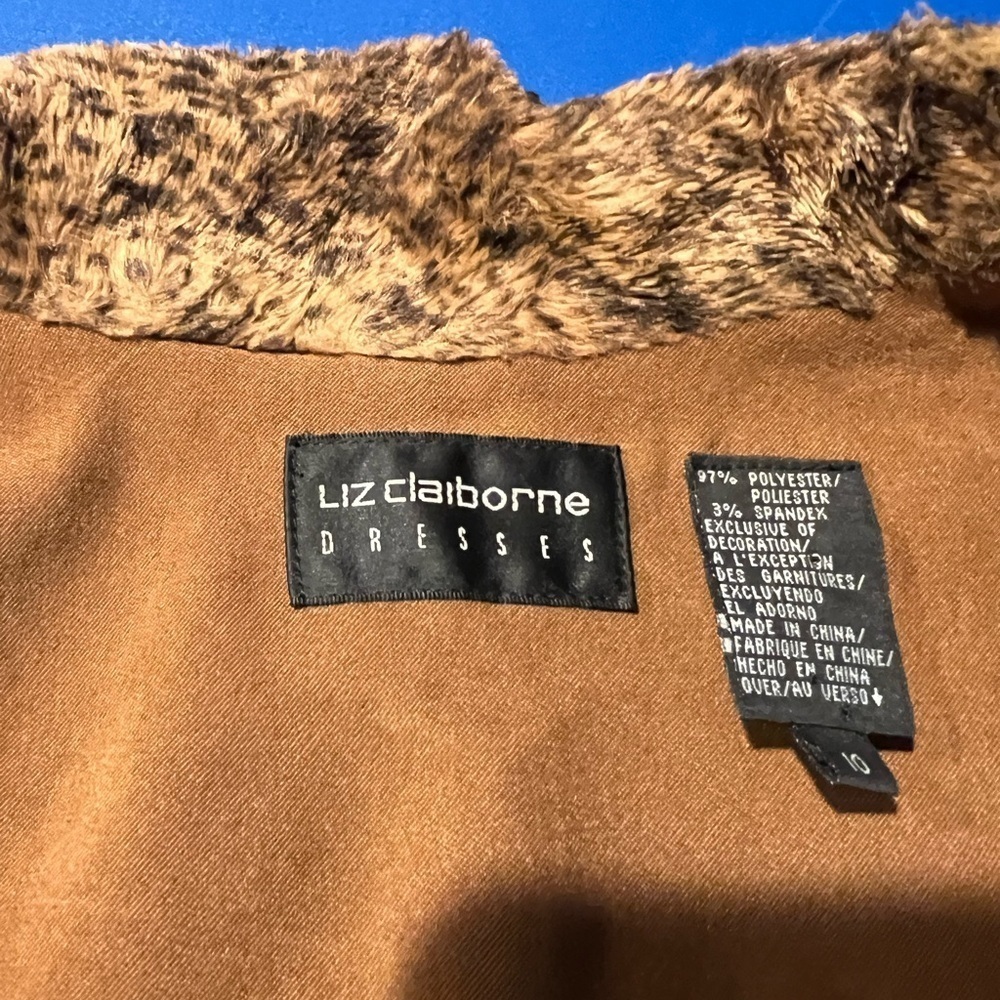 VGT Liz Claiborne Dresses Womens Size 10 Brown Coat With Leopard Print Collar - Picture 8 of 10
